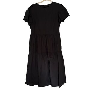 Who What Wear‎ Black Tiered Flutter Sleeve Cotton Dress Size Large Summer Boho